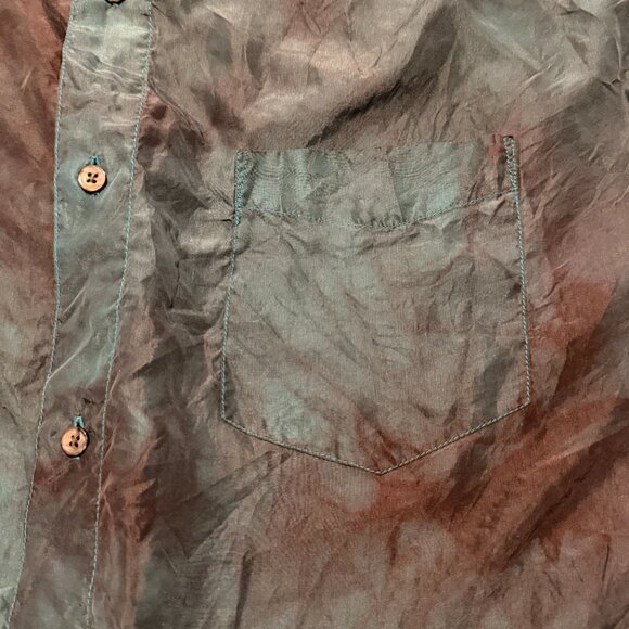 Alfani 100% Silk Tie Dye Button Down Shirt Single Needle Mens Size L - Picture 4 of 9